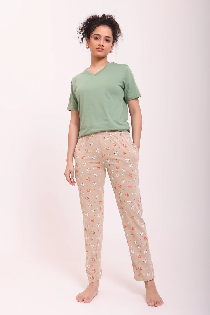 Leaf Green V-neck Tee & Petal Play Pyjama Lounge Set