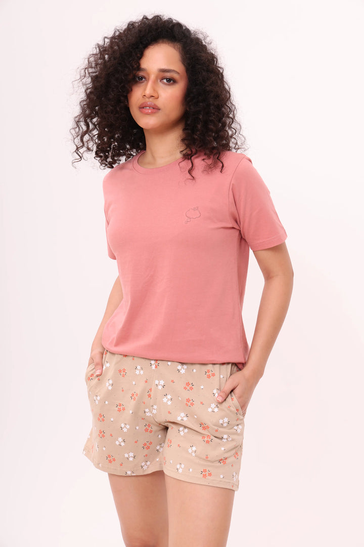 Rose Pink Tee & Petal Play Shorts Lounge Set