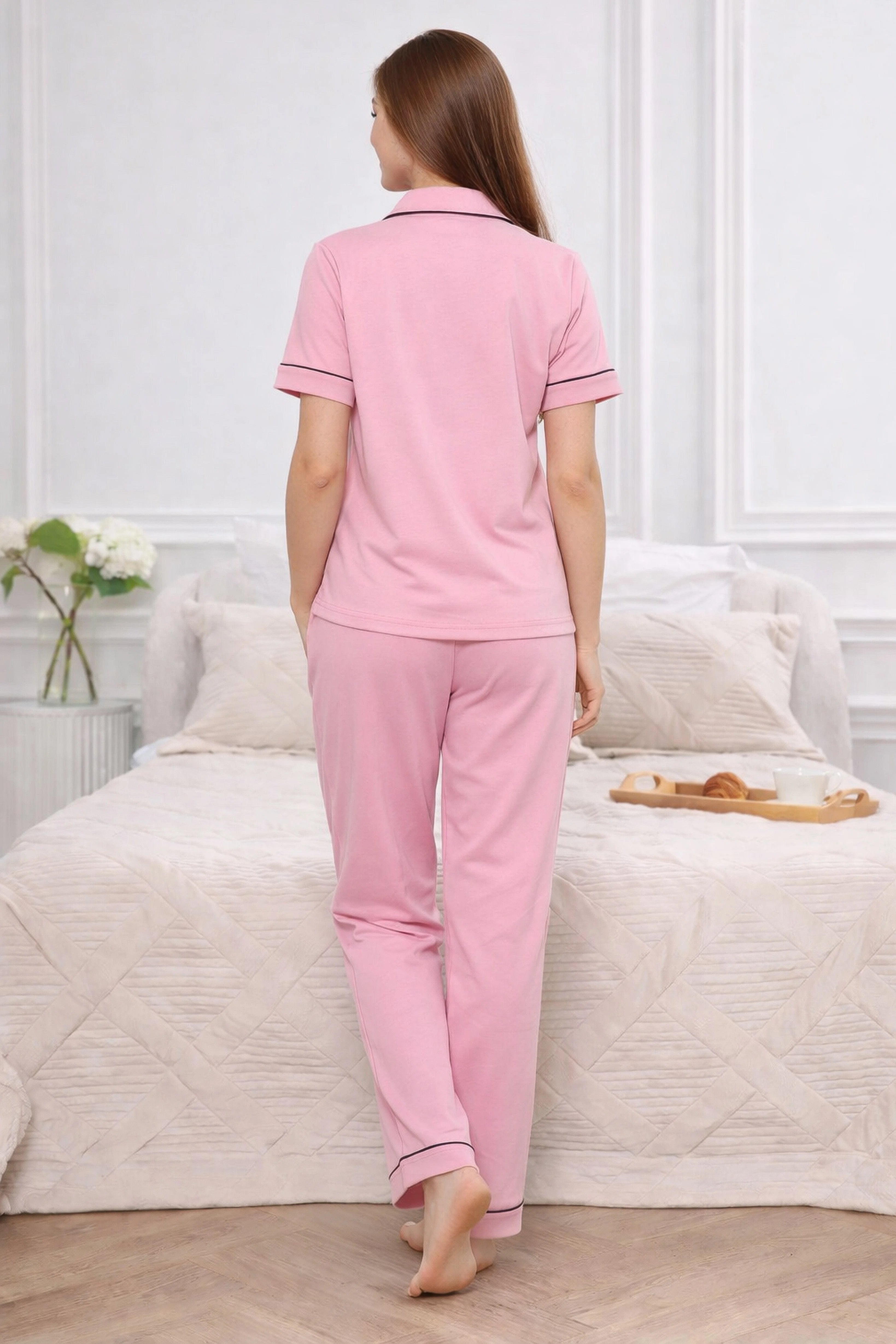 Pink Solid Pyjama Set