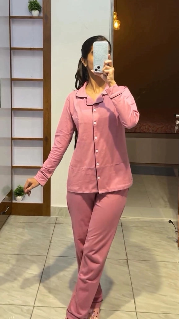 Pink Solid Pyjama Set