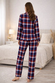 Navy Red Oxford plaid Full Sleeves Pyjama Set