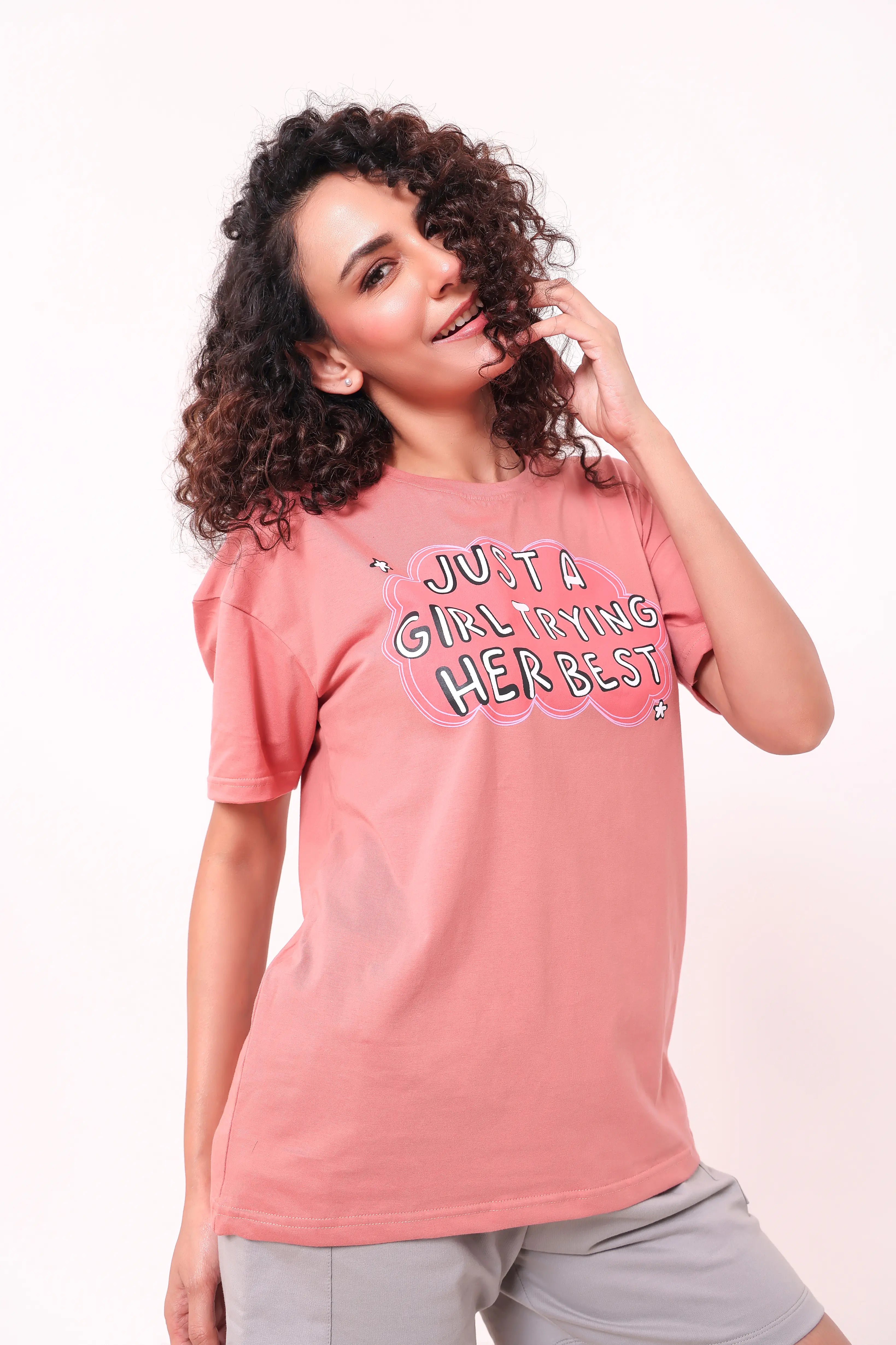 Rose Pink Over-sized Printed Tee
