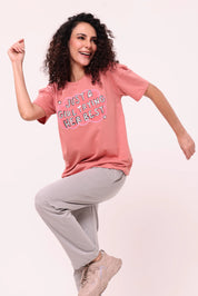 Rose Pink Over-sized Printed Tee