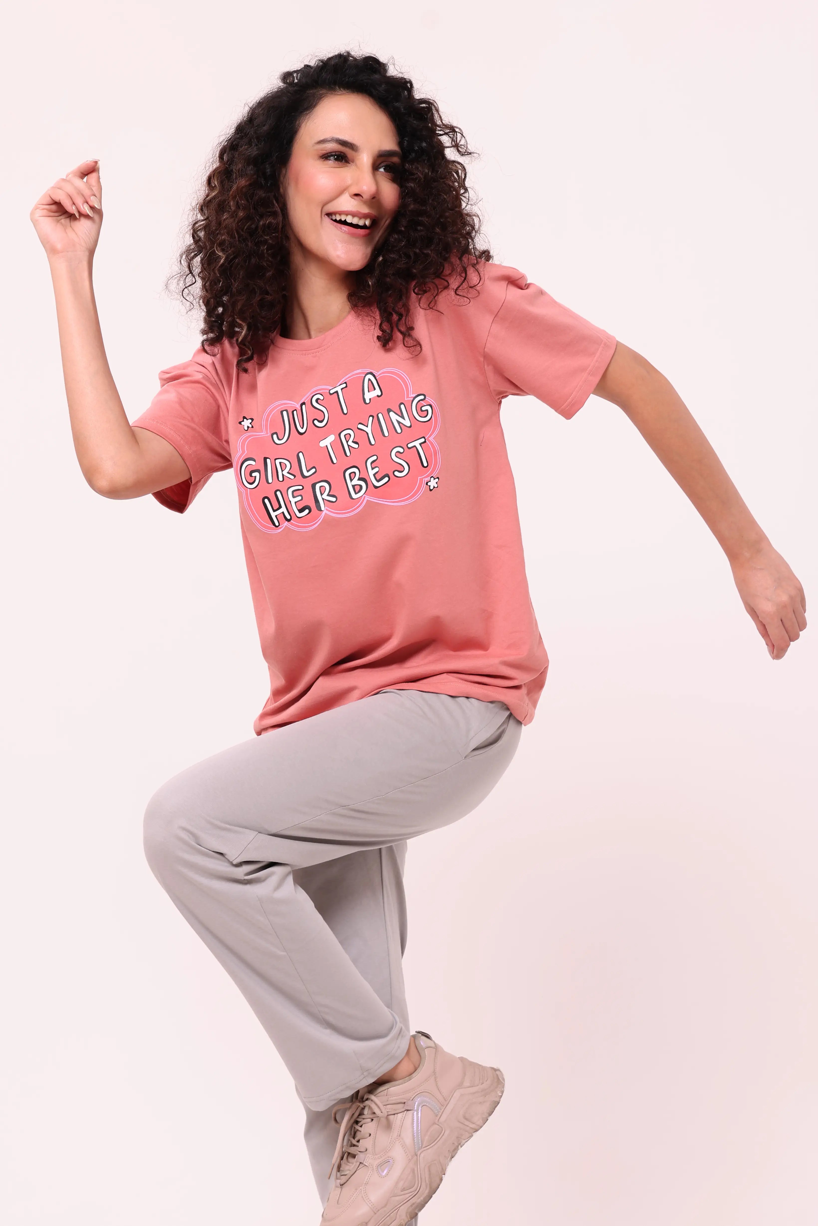 Rose Pink Over-sized Printed Tee