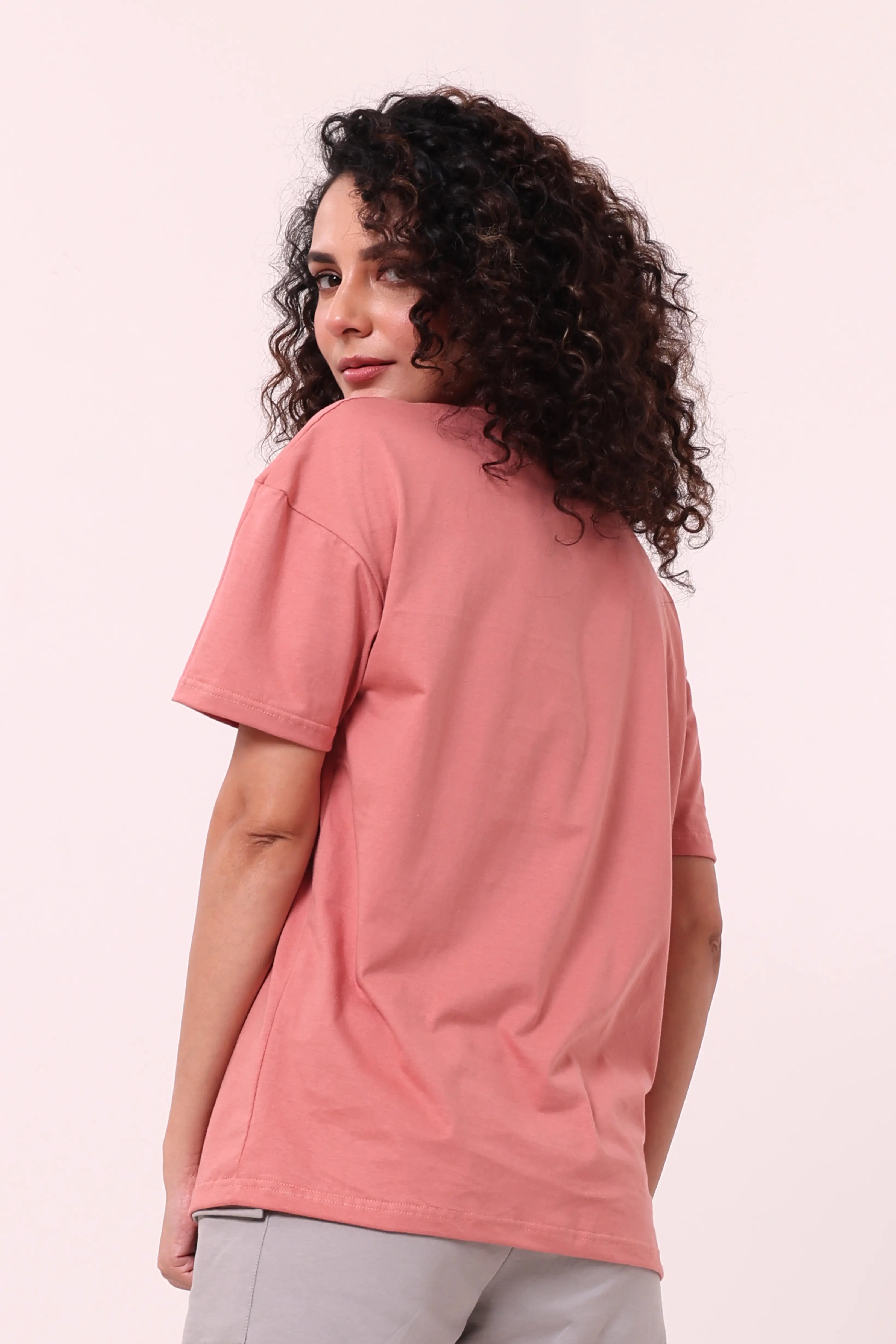 Rose Pink Over-sized Printed Tee