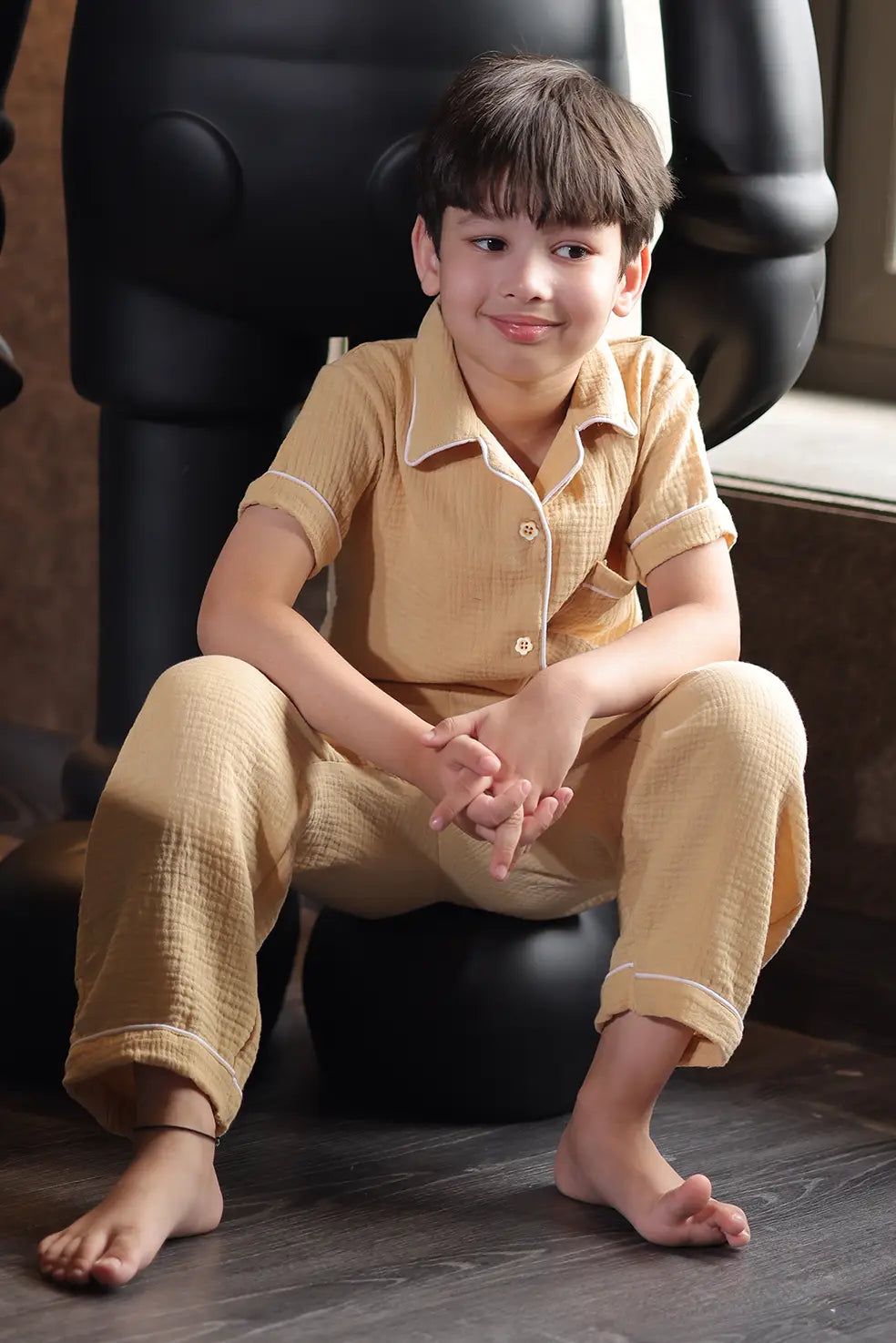 Sand Crinkled Muslin Kids Pyjama Set