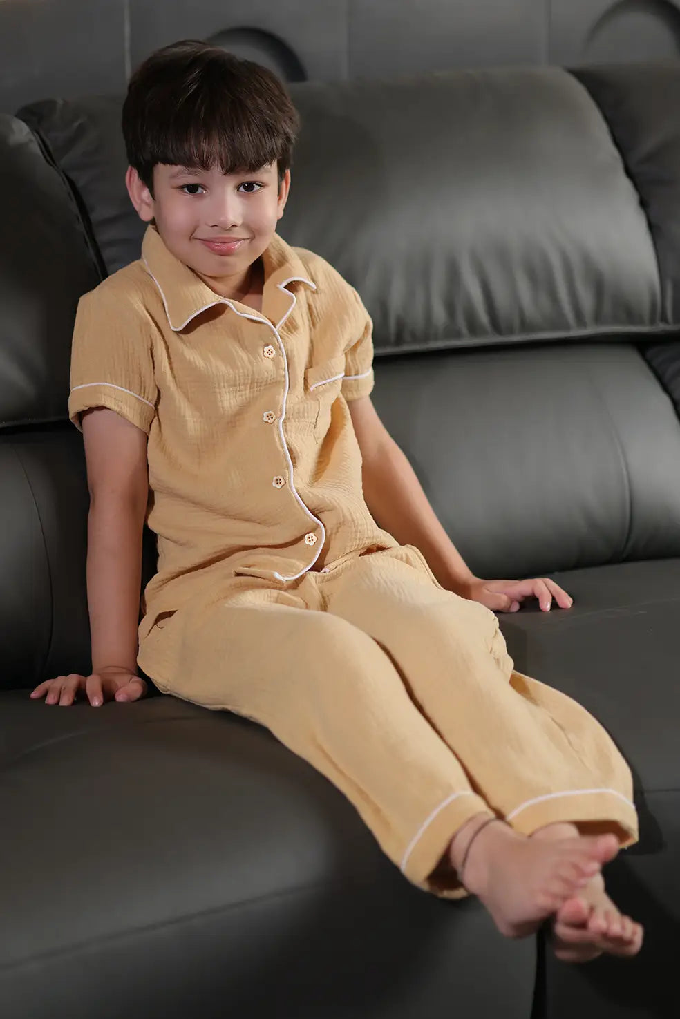 Sand Crinkled Muslin Kids Pyjama Set