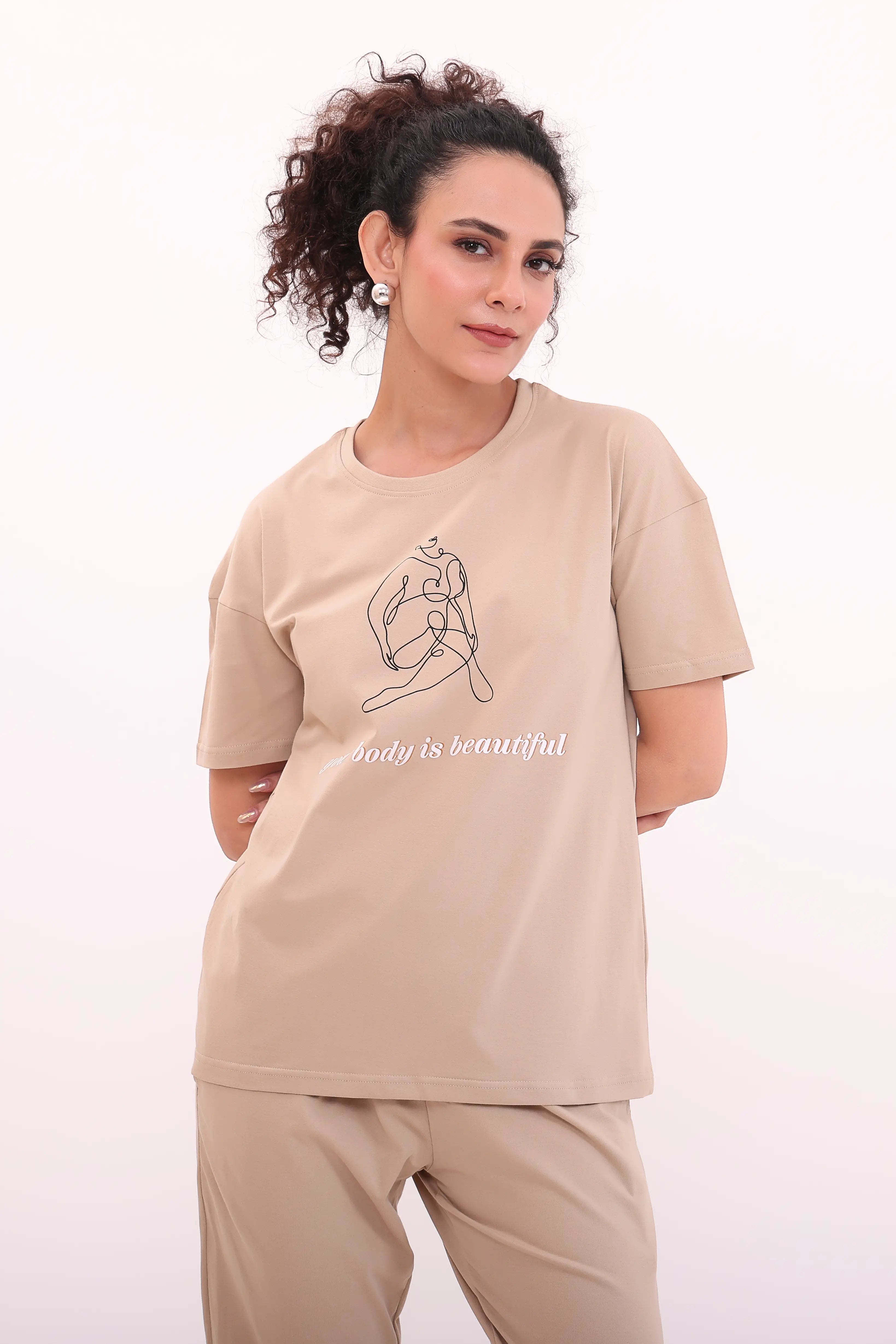 Sand Over-sized Printed Tee