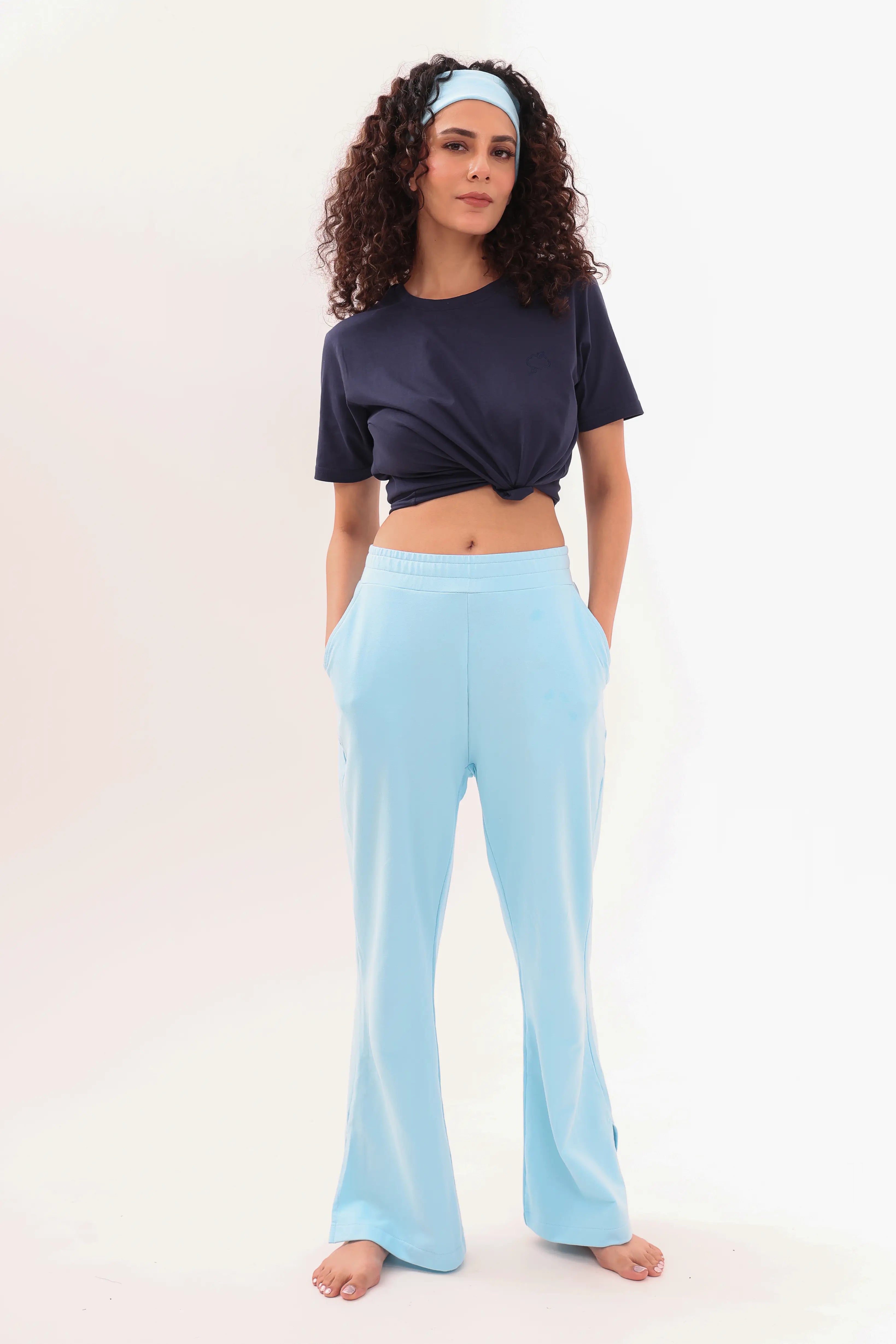 Sky Blue Flared Side Slit Pant S