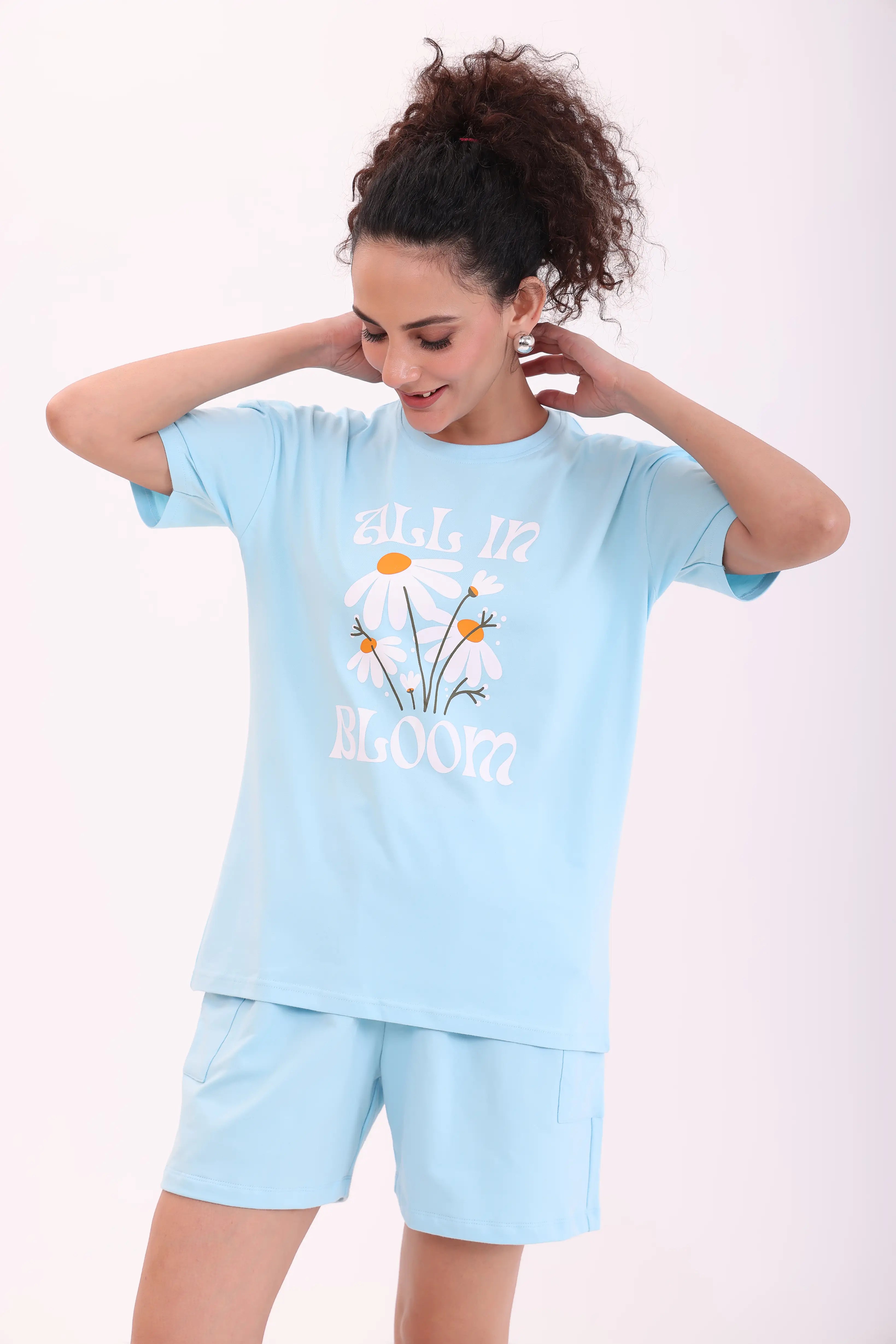 Sky Blue Over-sized Printed Tee