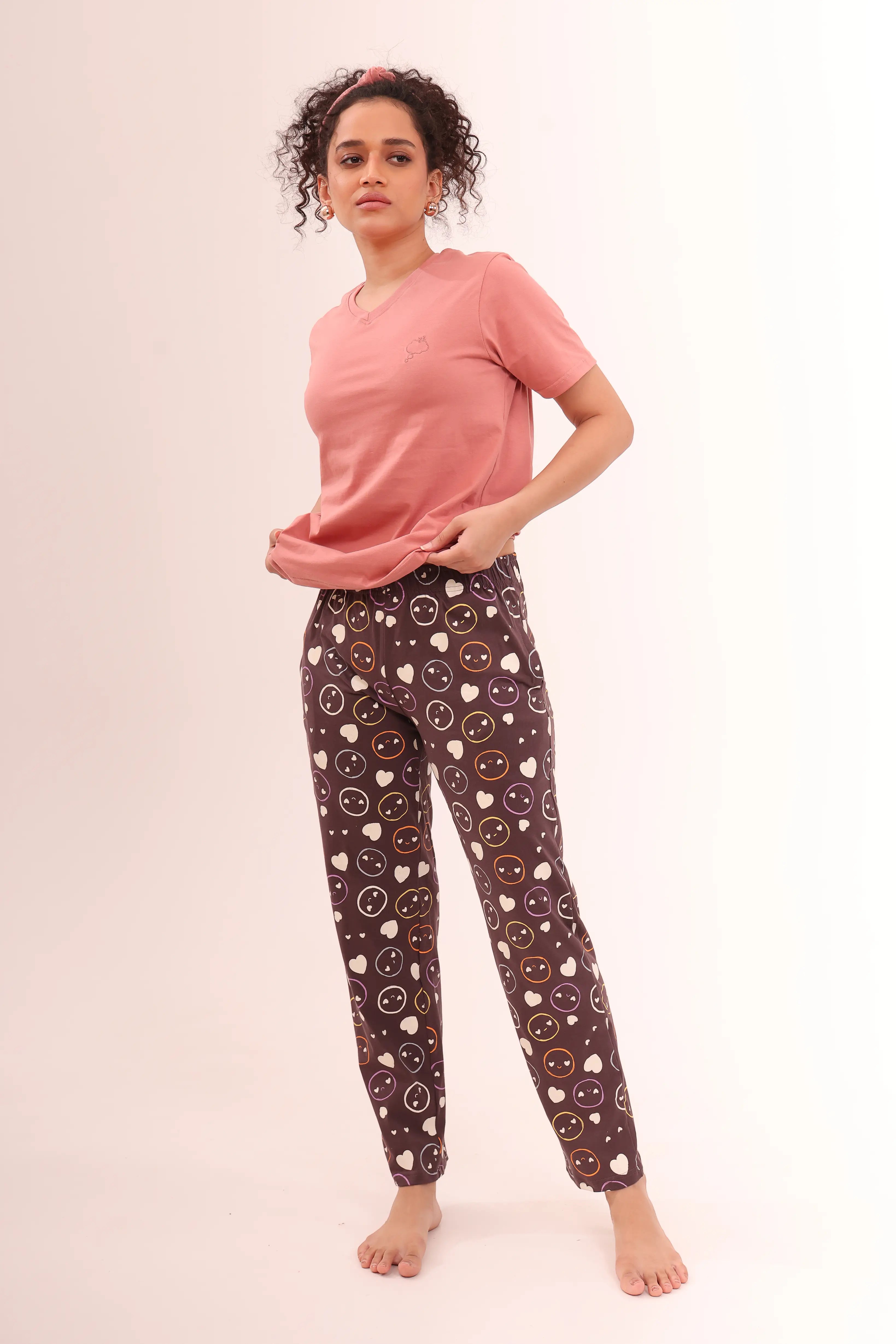 Smile & Hearts Printed Cotton Pyjama
