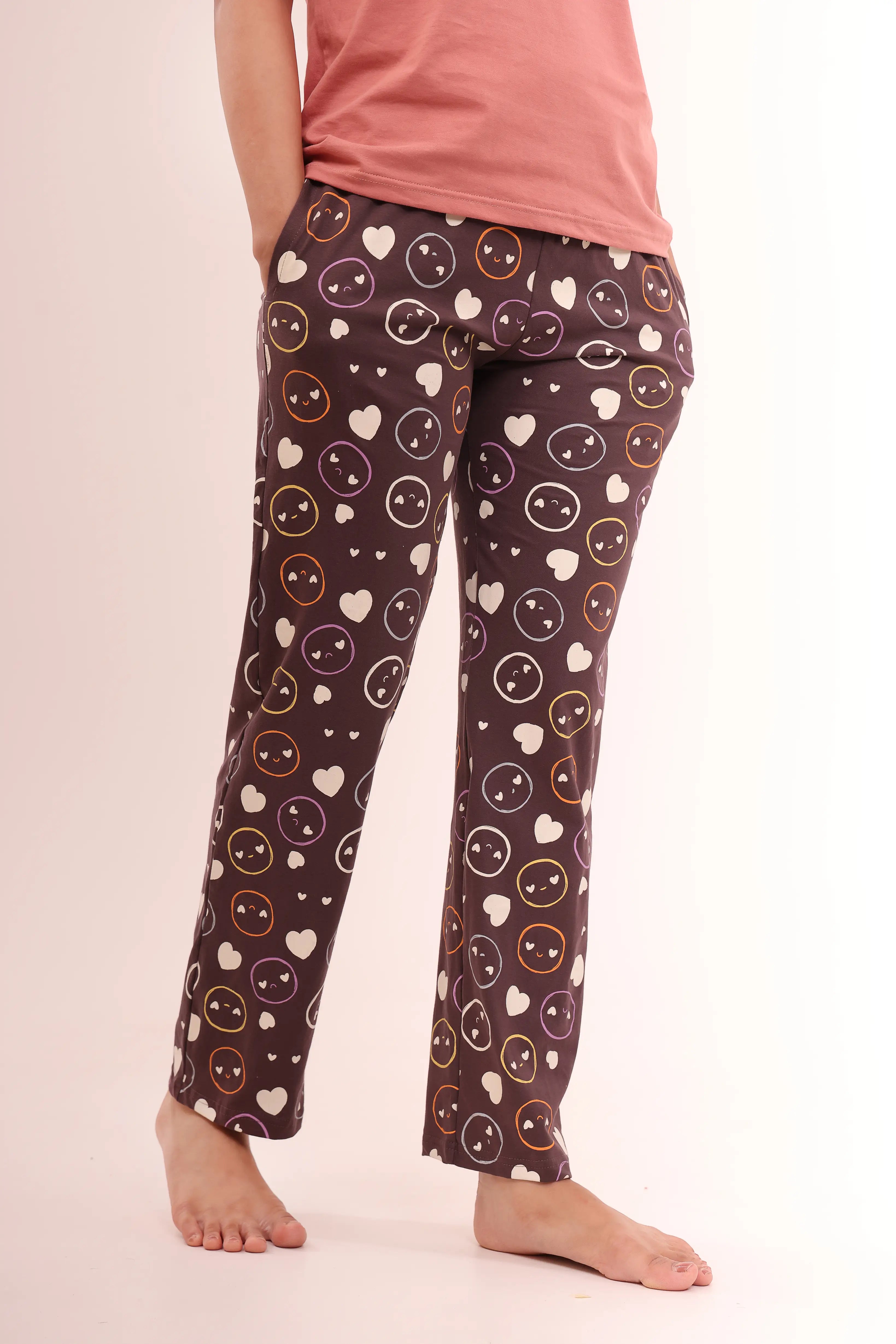 Smile & Hearts Printed Cotton Pyjama