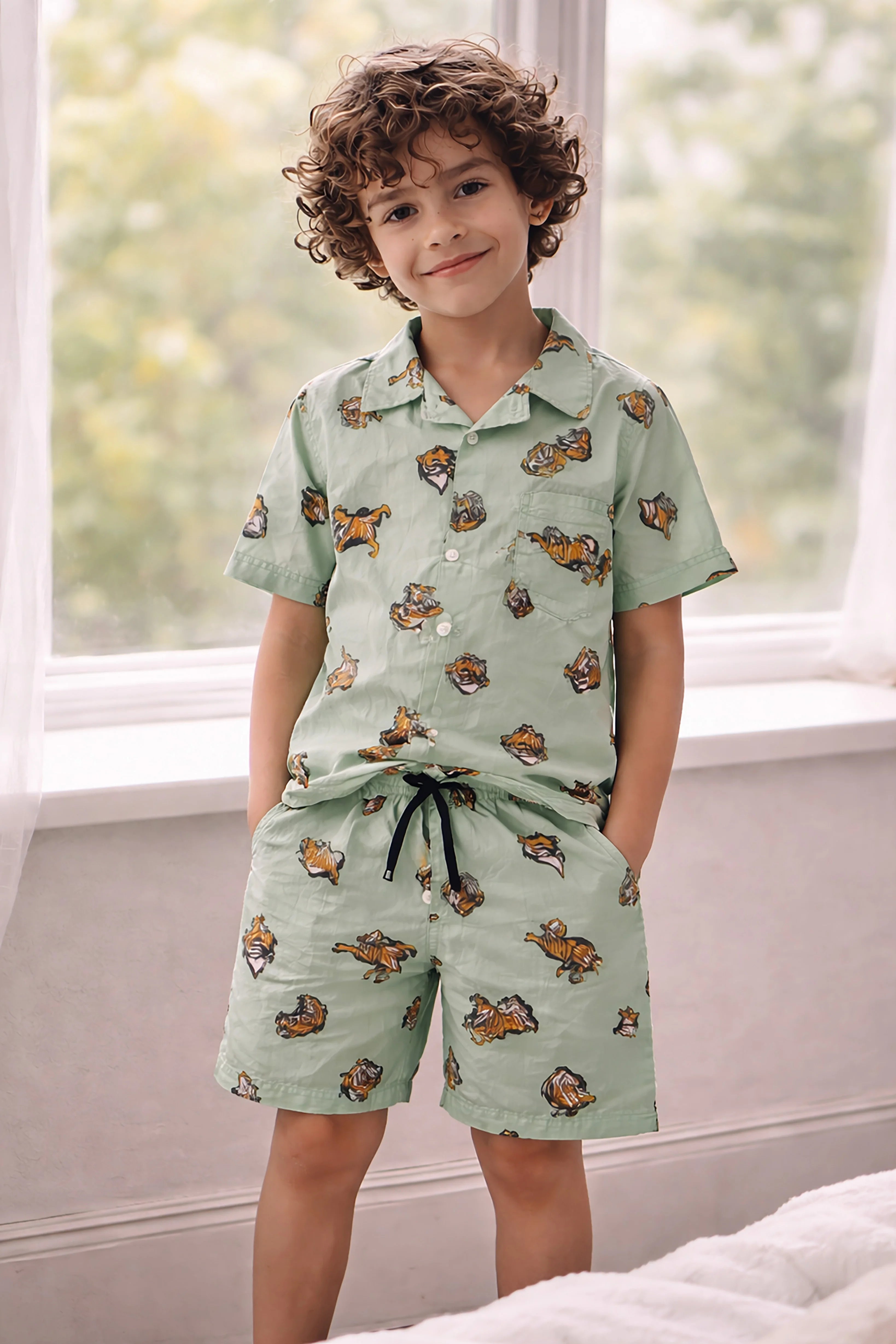Tiger Kids Shorts Set (Mint)