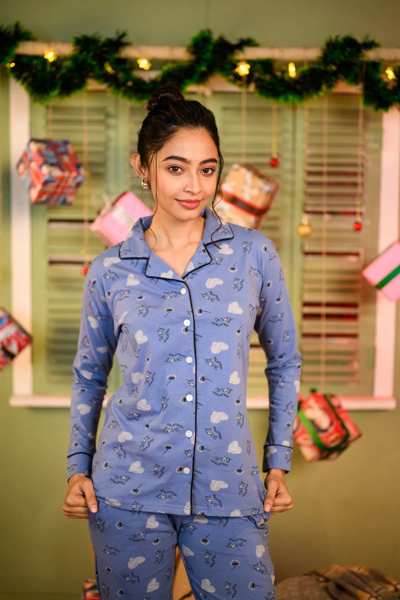 Blue Dandelion Full Sleeves Pyjama Set - NapStory