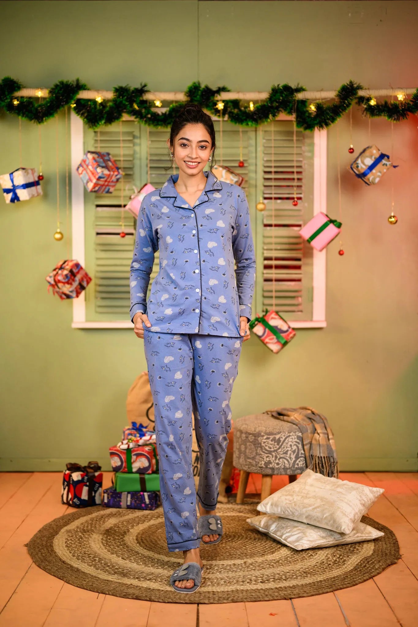 Blue Dandelion Full Sleeves Pyjama Set - NapStory
