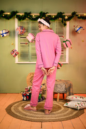 Dirty Pink Fleece Full Sleeve Nightsuit Set - NapStory