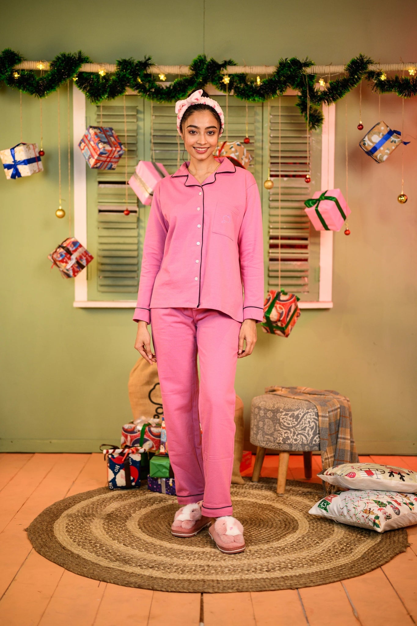 Dirty Pink Fleece Full Sleeve Nightsuit Set - NapStory