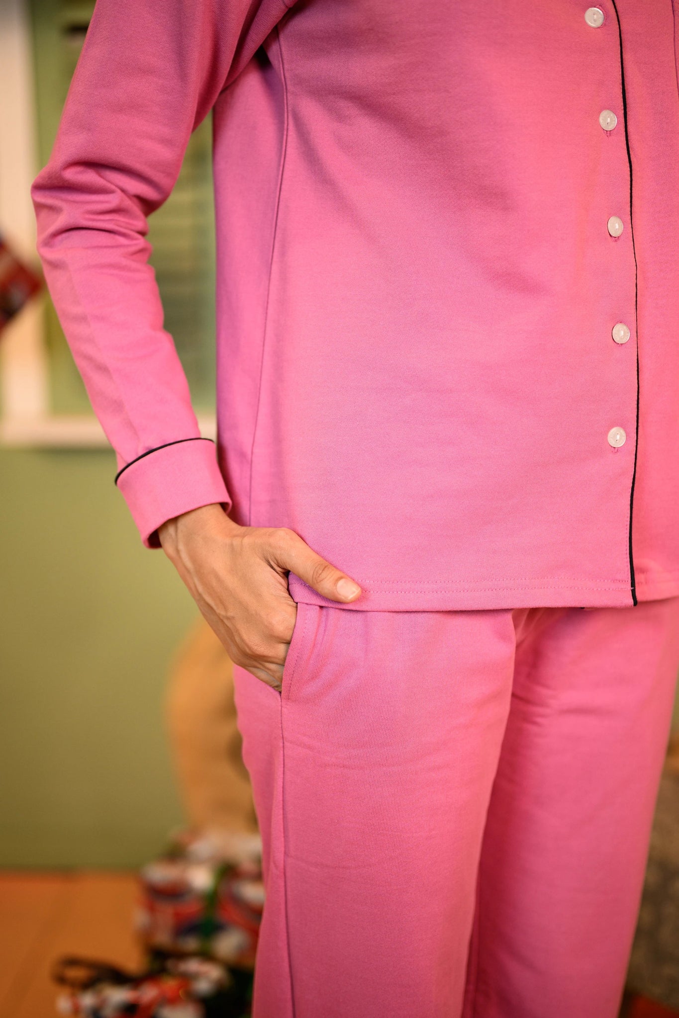 Dirty Pink Fleece Full Sleeve Nightsuit Set - NapStory