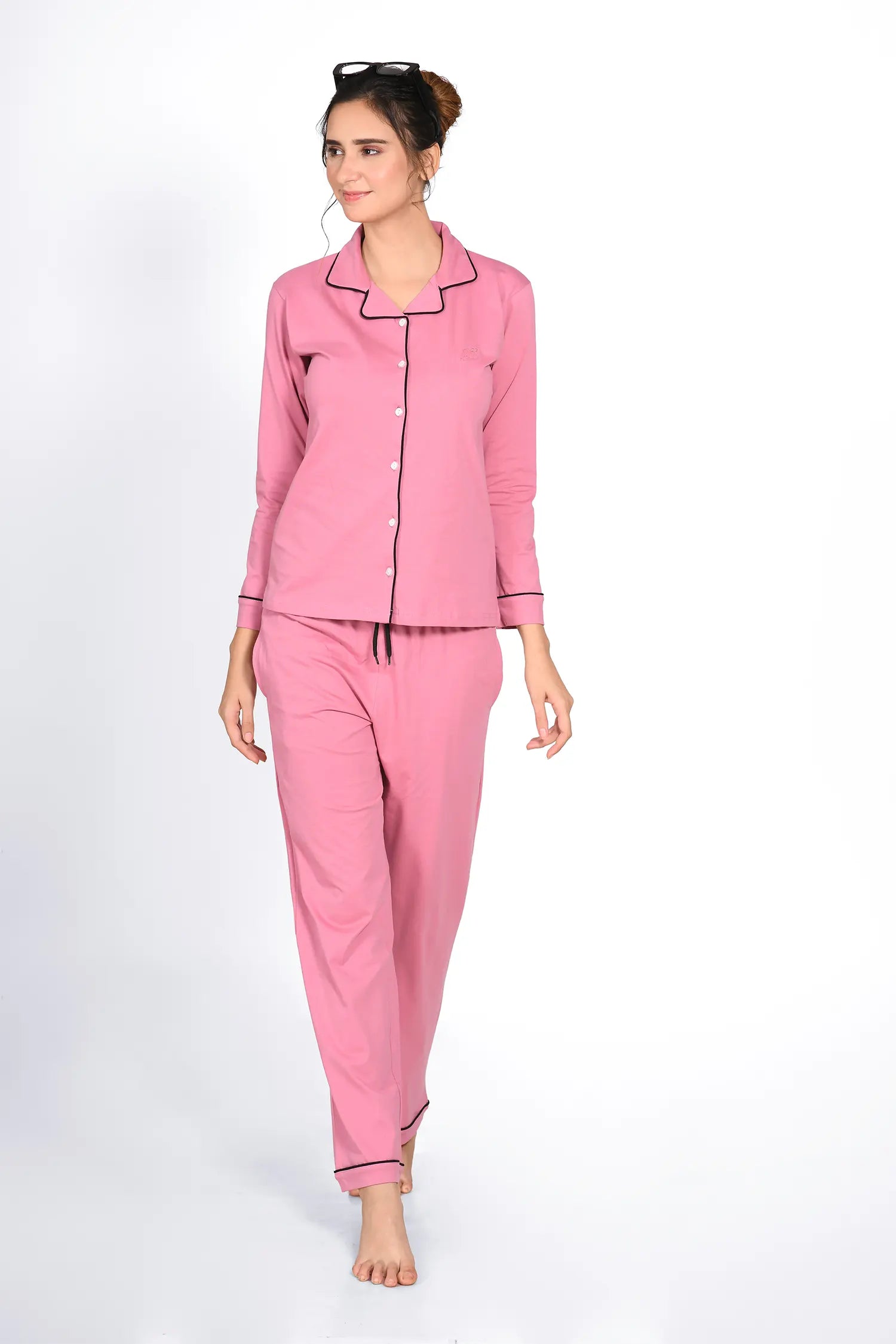 Pink Full Sleeve Nightsuit Set for Women - NapStory