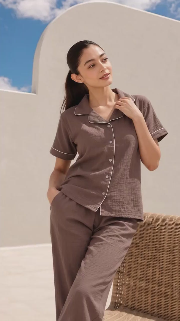Coffee Muslin Pyjama Set