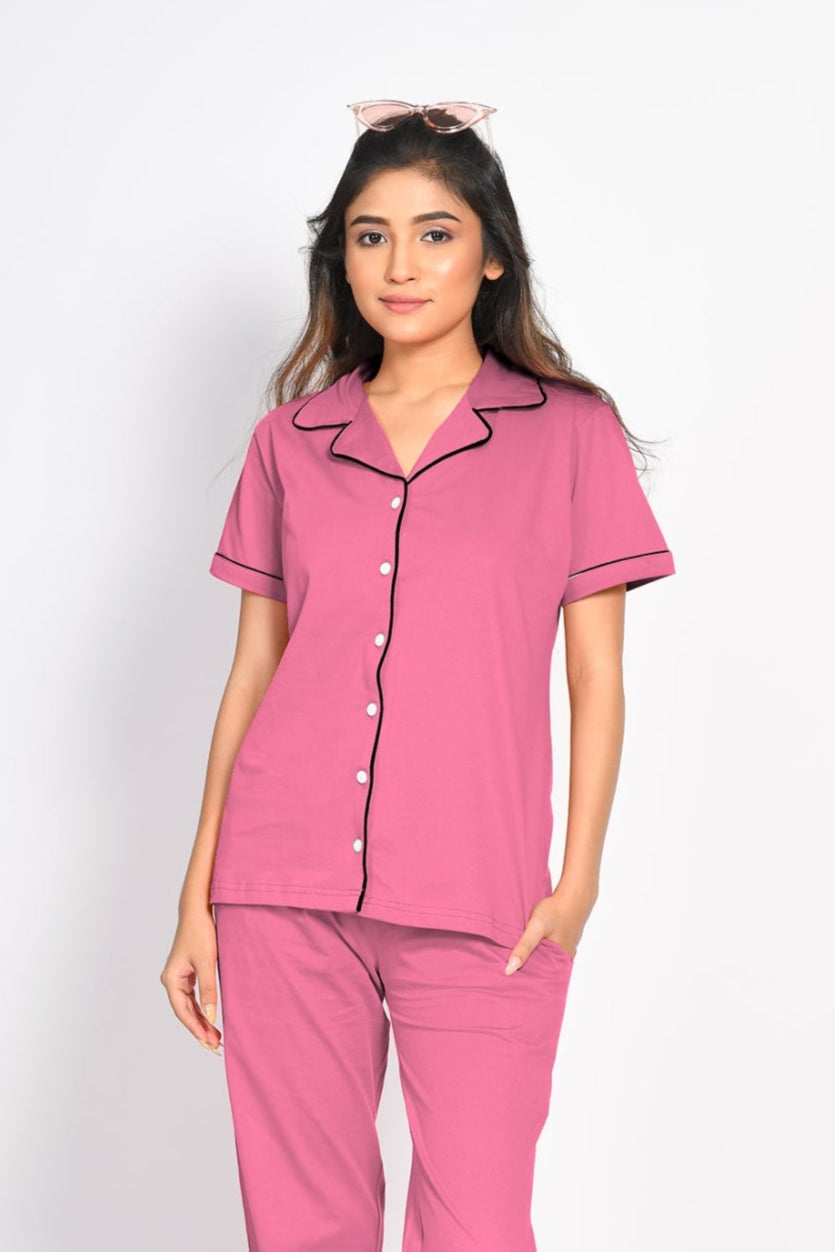 Ruby Solid Pyjama Set - 100% Cotton, Breathable Nightwear by NapStory