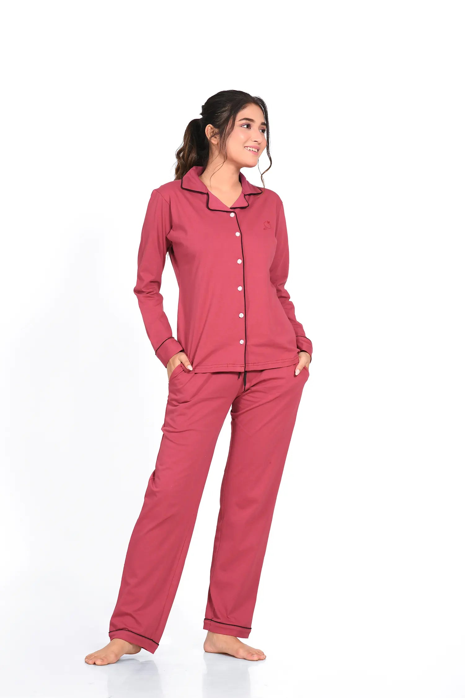 Deep Ruby Full Sleeve Nightsuit Set