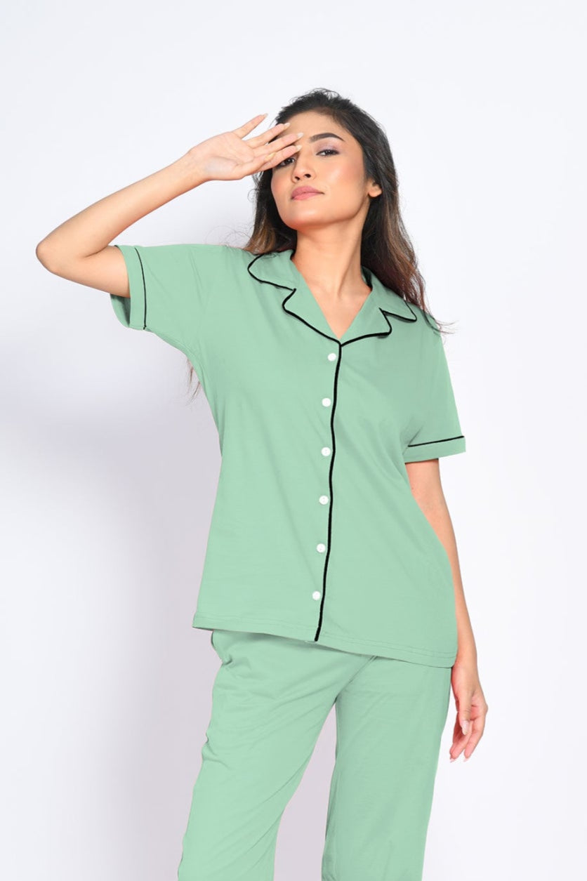 Shop Sage Green Solid Nightsuits and Pyjama Sets for Women | NapStory