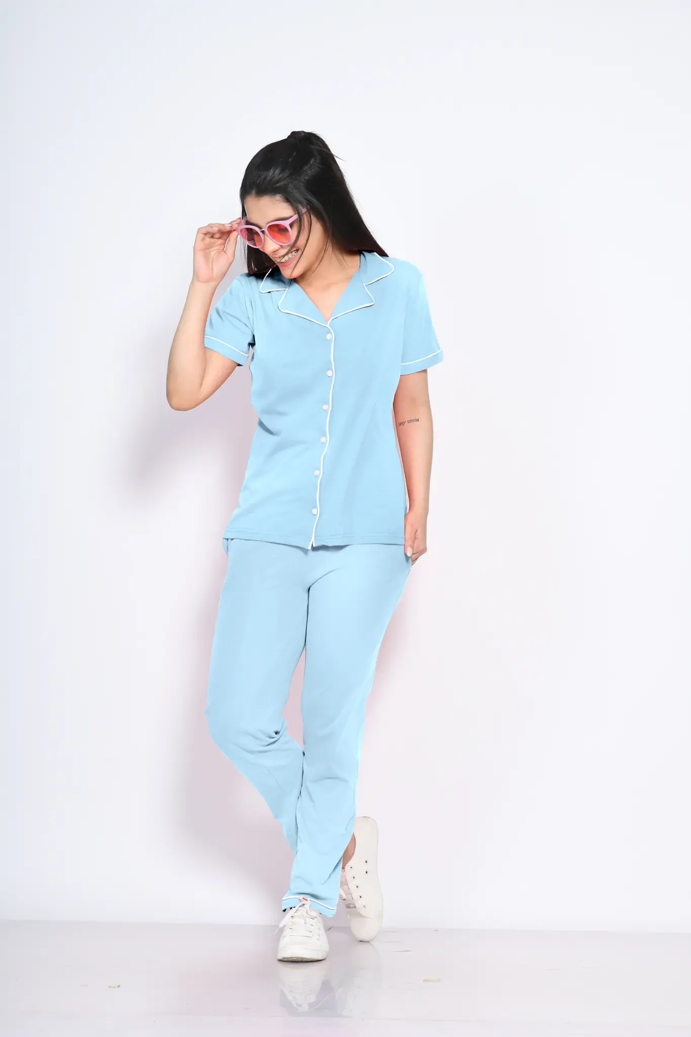 Sky Blue Solid Pyjama Set - NapStory