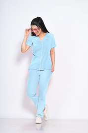 Sky Blue Solid Pyjama Set - NapStory