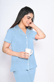 Sky Blue Solid Pyjama Set - NapStory
