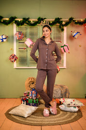 Taupe Brown Full Sleeve Nightsuit Set - NapStory