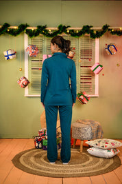 Teal Blue Full Sleeve Nightsuit Set - NapStory